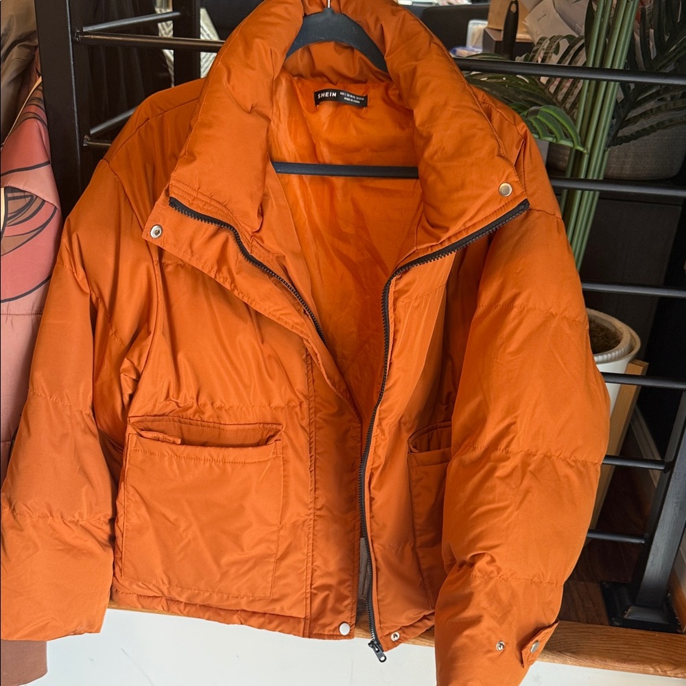 SHEIN Vibrant Orange Puffer Coat